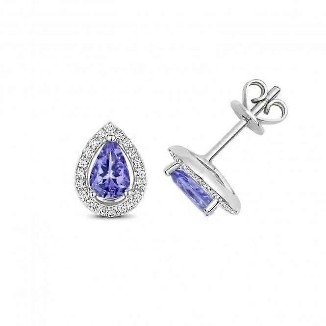Diamond And Tanzanite Halo Stud Pear Earrings ED248WT