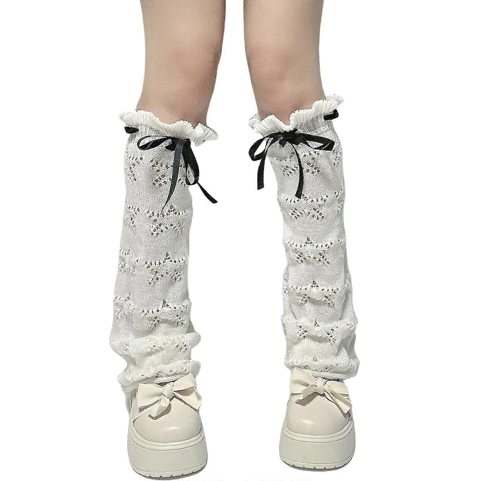 אסתטיקה נשים בנות חלולות כוכב מתרחב רגל חם גרביים חפתים קפלים קשתות סרט אלגנטי כיסוי רגל חפתים לבן