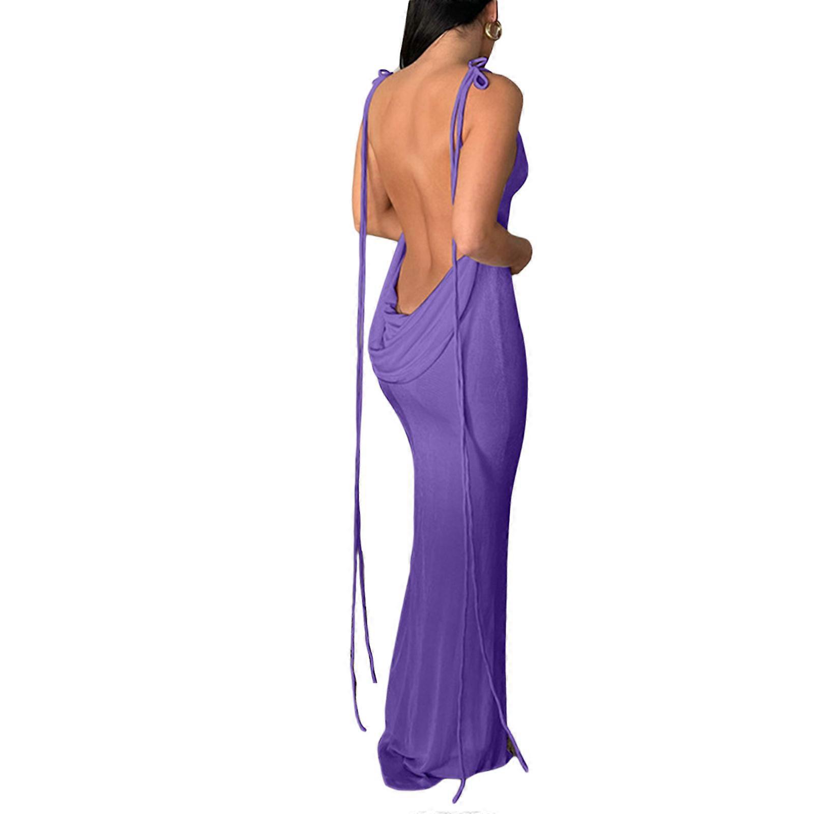 Womens Spaghetti Strap Backless Bodycon Slim-Fitted Dress Maxi Long Dress  Party Club Cocktail Dresses Purple M | Fruugo ES