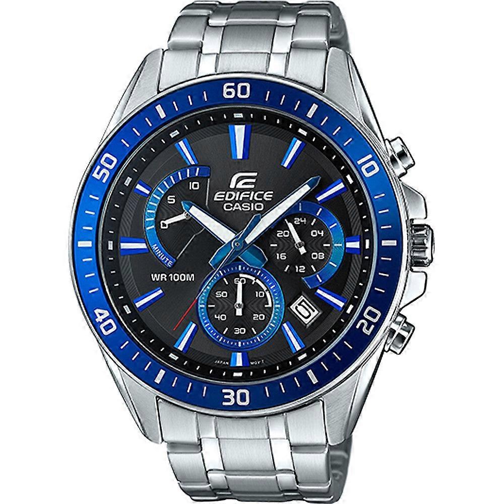 Casio Edifice Efr-552d-1a2vuef Men's Chronograph Watch – Black Dial With Blue Accents, Stainless Steel Bracelet