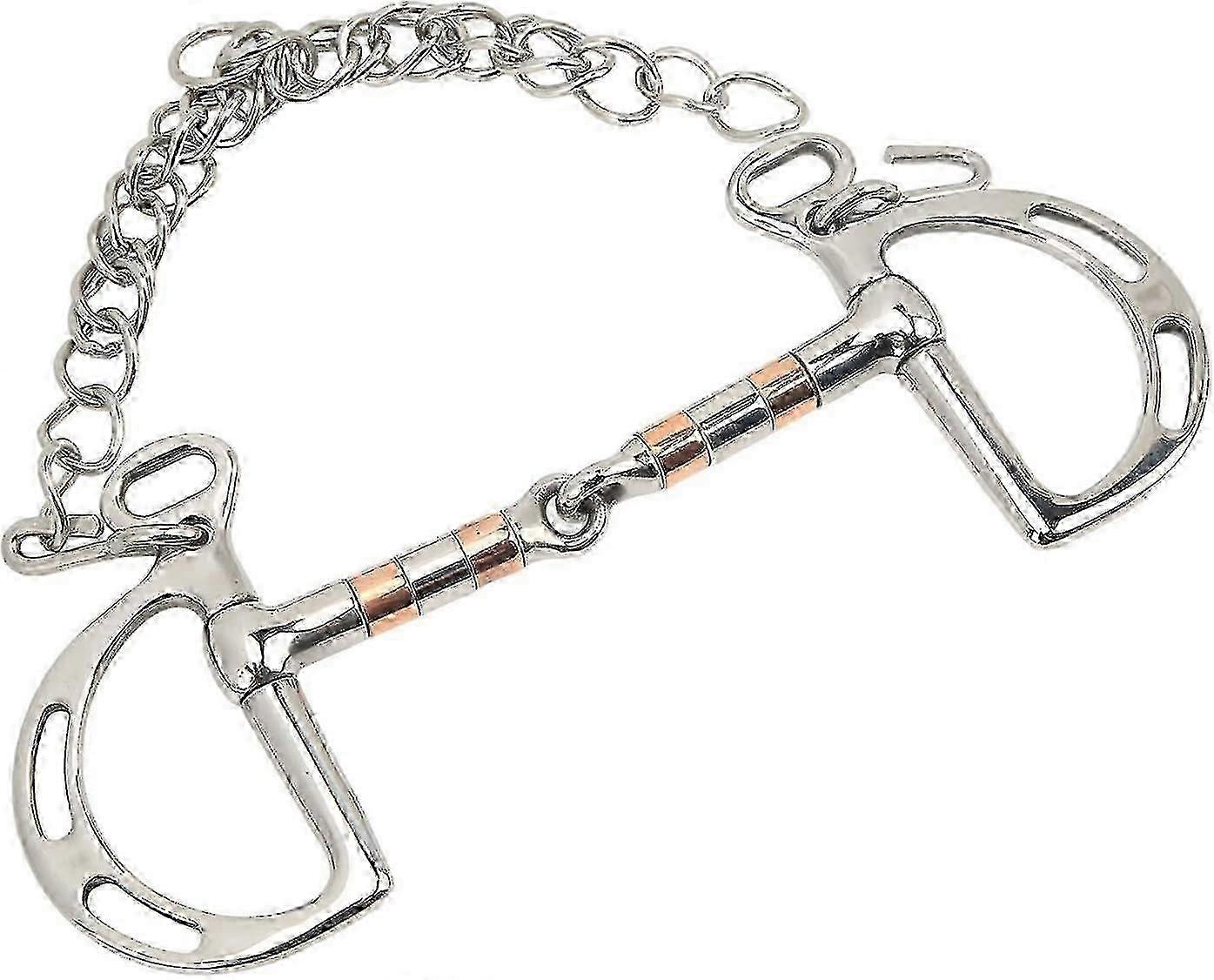 Horse Bit, Horse Mouth Bit, Stainless Low Leverage Steel Copper, Stainless Steel Copper D Rings Snaffle Bit with Chain for 125mm Horse Mouth