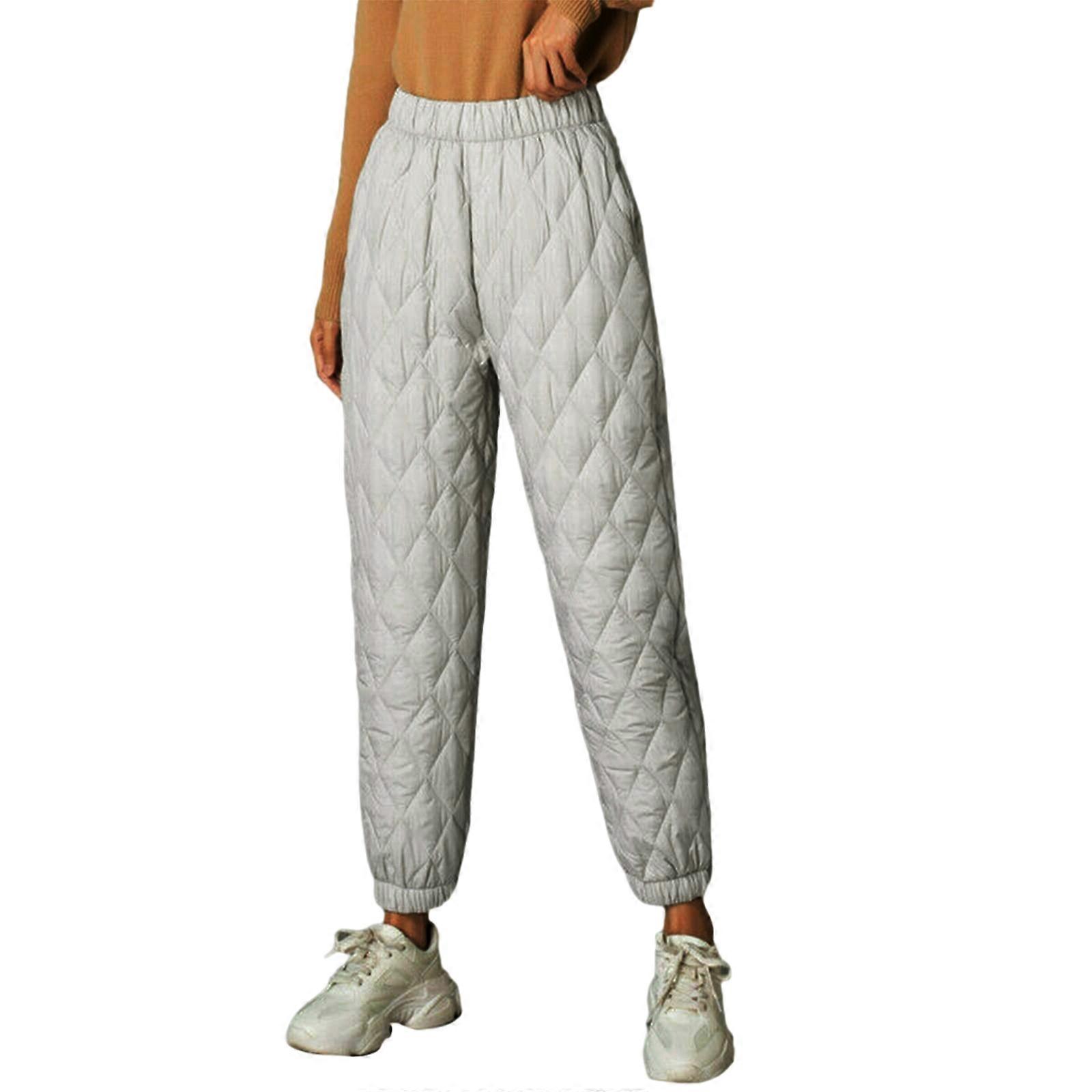 Γυναίκες Χειμώνας Ζεστό Φουσκωτό Ψηλόμεσο Πουπουλένιο Βαμβακερό Παντελόνι Καπιτονέ Με Επένδυση Διαμάντι Καρό Αντιανεμικό Joggers Παντελόνι Παντελόνι Λευκό XL