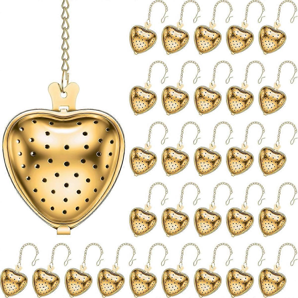 30 Pcs Tea Strainer Stainless Steel Tea Interval Diffuser Heart Shape Mesh Tea Filters with Extende