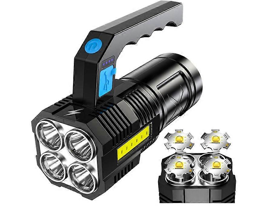 LED Flashlight USB Rechargeable, High Lumens Tactical Light with Sidelight, 4X LED, Zoomable, Handheld Super Brightest Flashlights(Black)