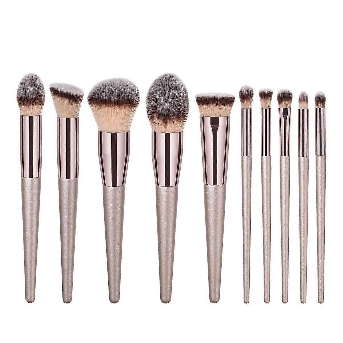10 Pcs Wooden Synthetic Makeup Brushes Kit