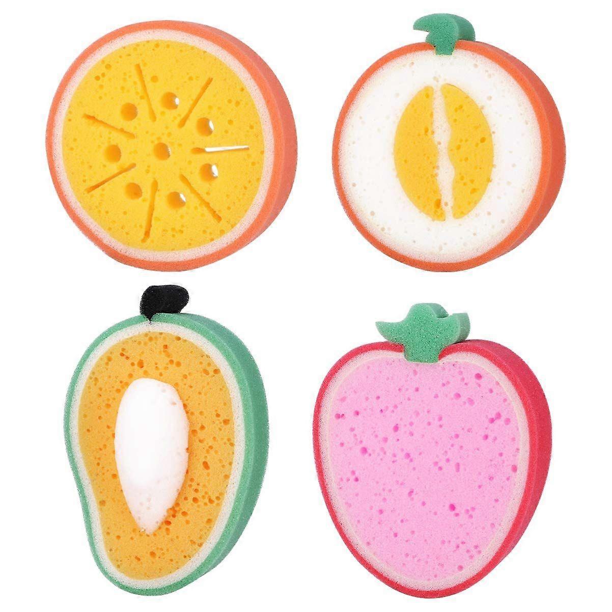 Assorted Fruit Bath Sponge, Multipurpose Cute Fruit Pattern, For Body Household Cleaning, 4 Pieces