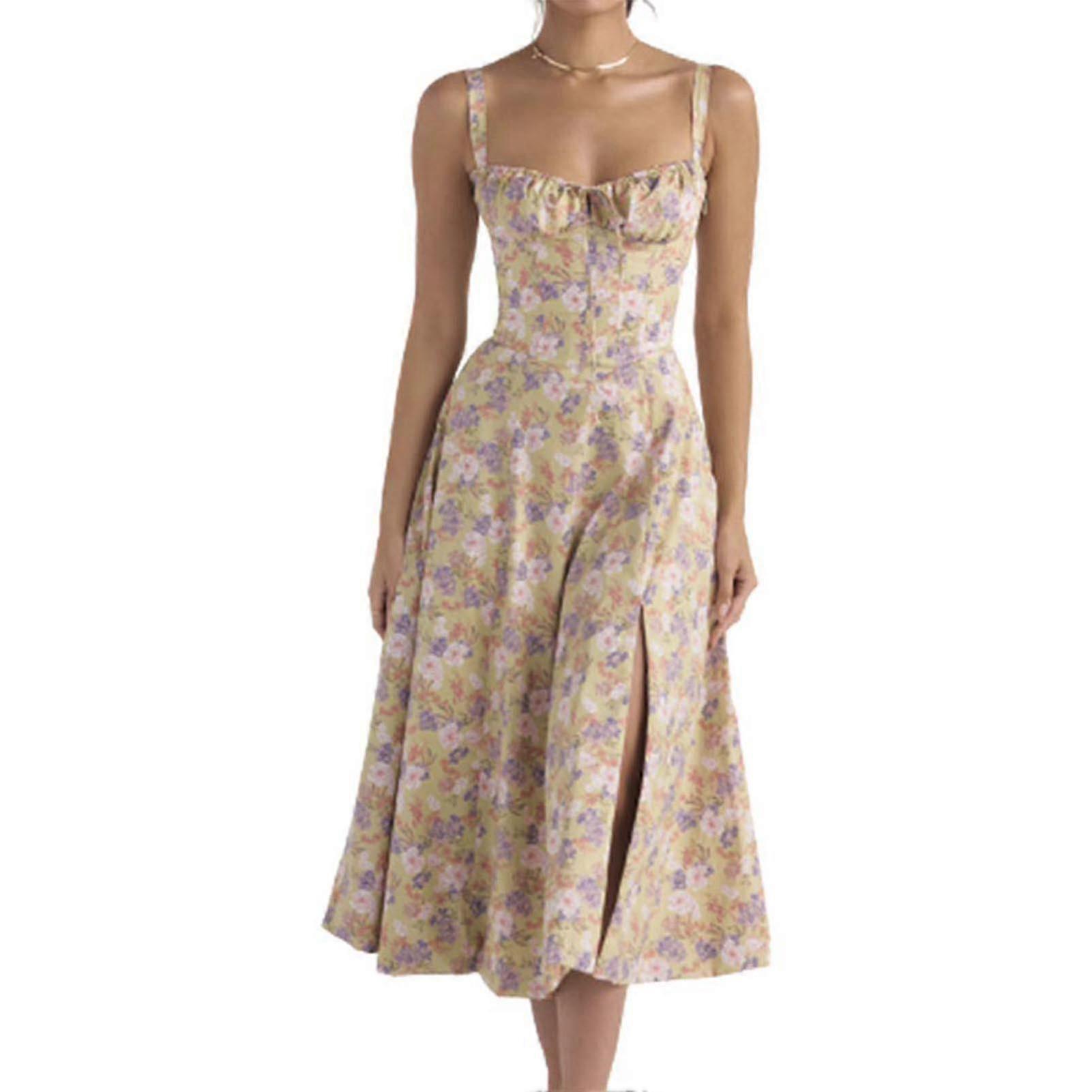 Vestido de verão com cadarço e corpete com estampa floral e alças ajustáveis