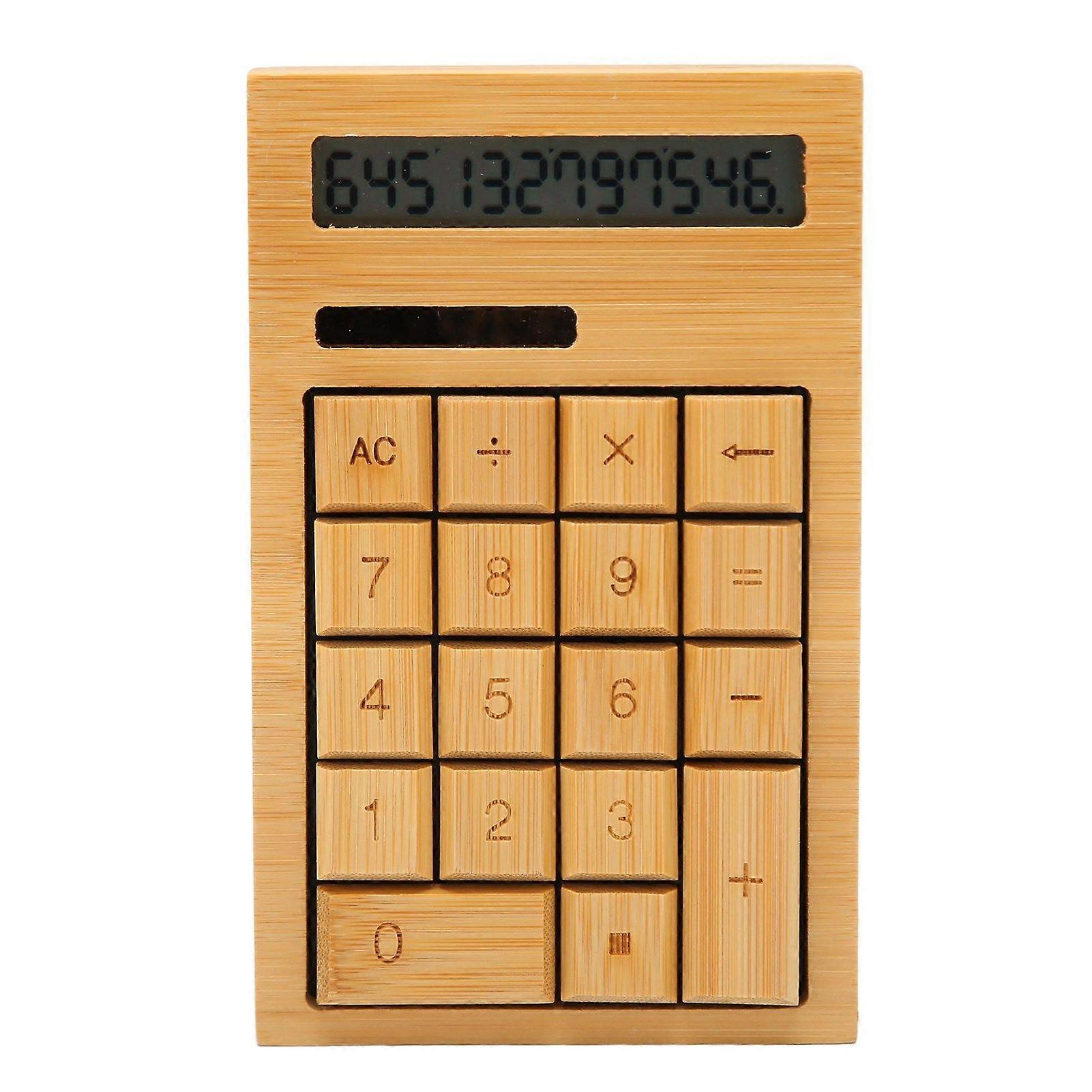 SBSGV Wooden Calculator Solar Battery Powered 18 Keys Large LCD Display 12 Digit Calculator for Office School Home