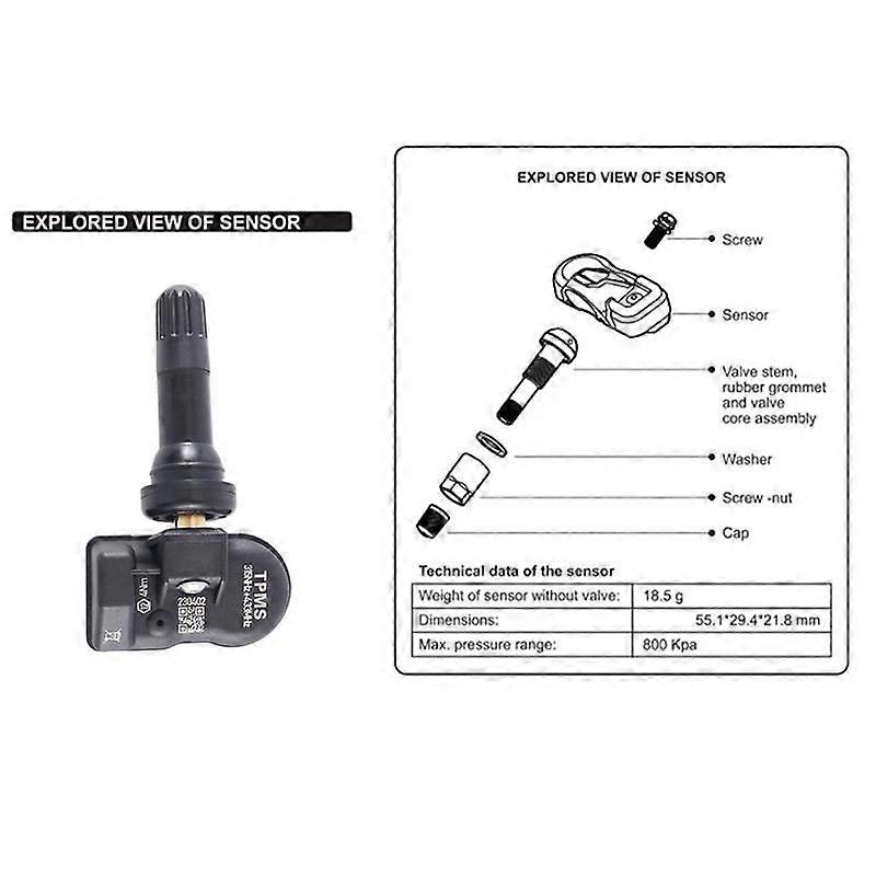 4Pcs Programmation MX Capteur TPMS Capteur De Pression Des Pneus 315MHZ 433MHZ Universel 2 en 1 Outil de Réparation pour - Noir