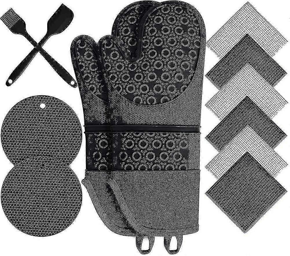 Oven Mitts And Pot Holders 12pc Sets, Extra Long Silicone Oven Mitts With Soft