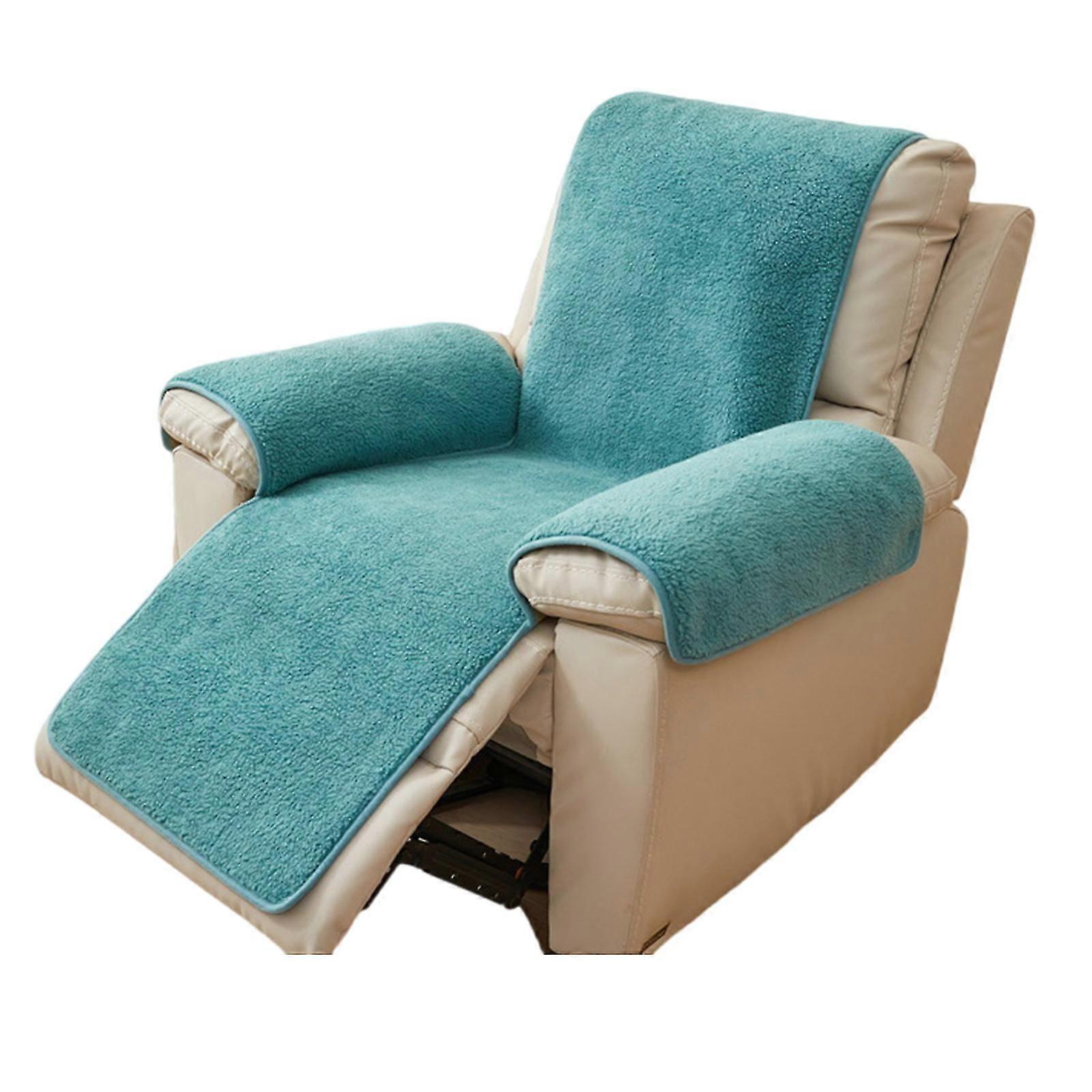 Armrest Protector Thick Lambswool Recliner Cover Comfortable Furniture Protector for Winter Use lake blue