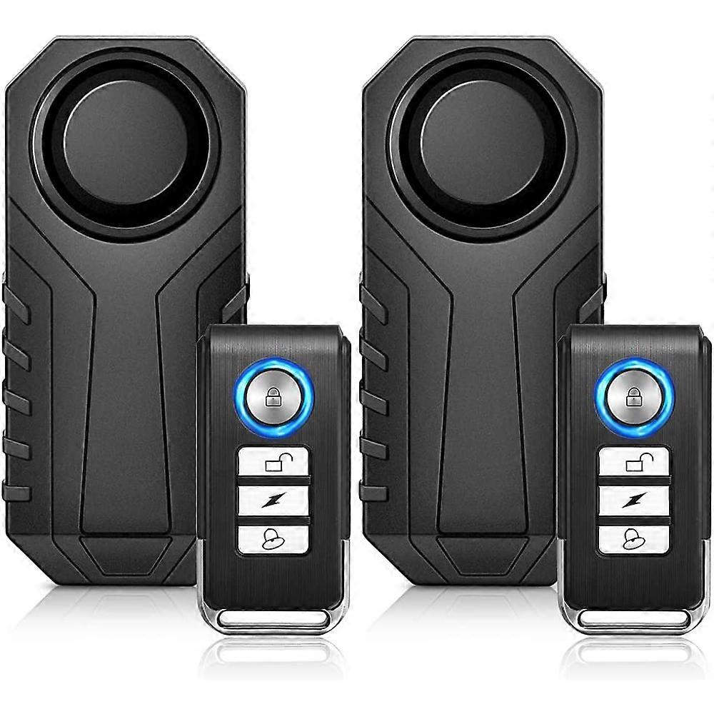 Système d’alarme de vélo 2 pack, 113dB Loud Système d’alarme de moto antivol sans fil de voiture Système d’alarme de vélo étanche avec télécommande