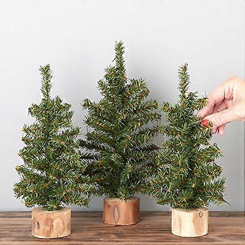 Artificial Canadian Pine Trees - Set Of 3 Tabletop Fake Pine Trees With Wood Bases, Assorted Sizes, Christmas Decor