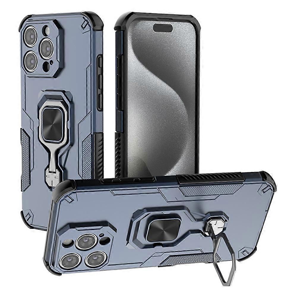 For iPhone 16 Pro Case Rotatable Ring Kickstand PC+TPU Shockproof Phone Cover
