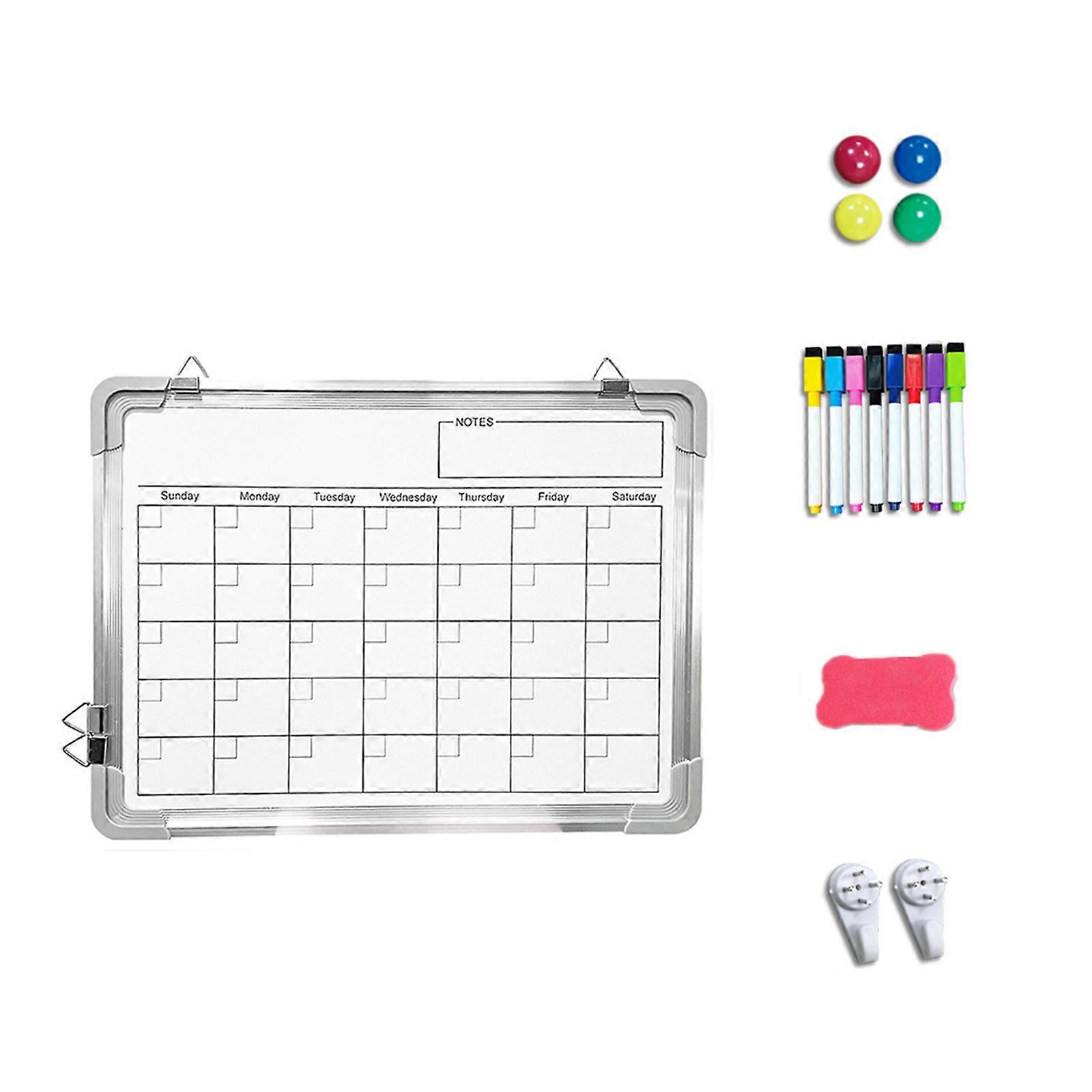 Magnetic Whiteboard Monthly Calender 15.75x12Inch Double-Side Hanging Fridge Memo Board with Erasable Marker Magnets