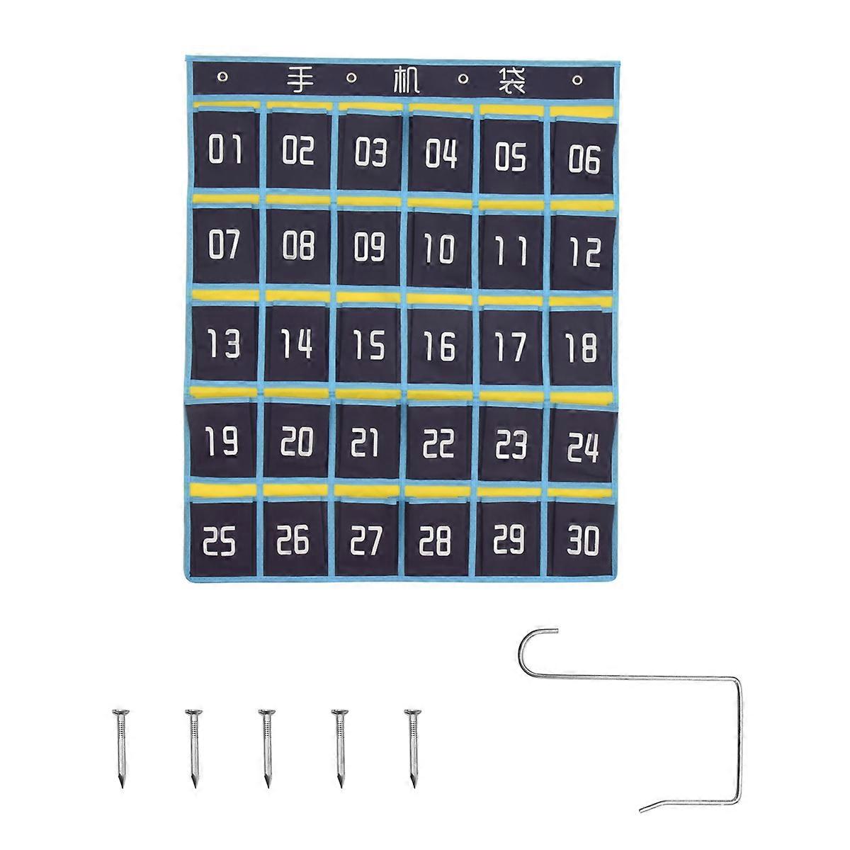 Numbered Pocket Chart Classroom for Phones (30 Pockets, Blue Pockets)