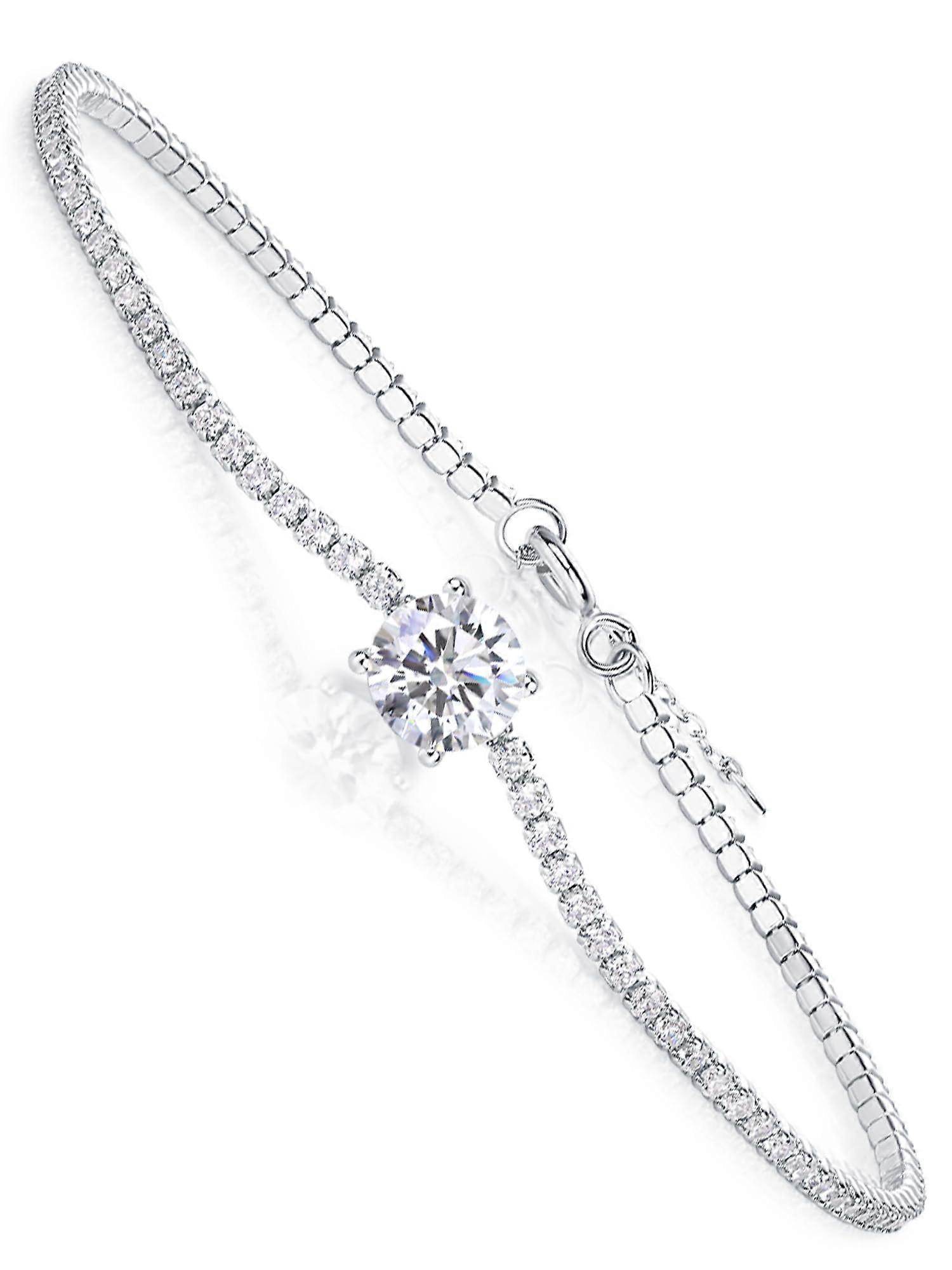 Moissanite Charm Link Bracelet for Women, Sterling Silver Lab-Grown Diamond Jewelry, Adjustable Size, Elegant Design