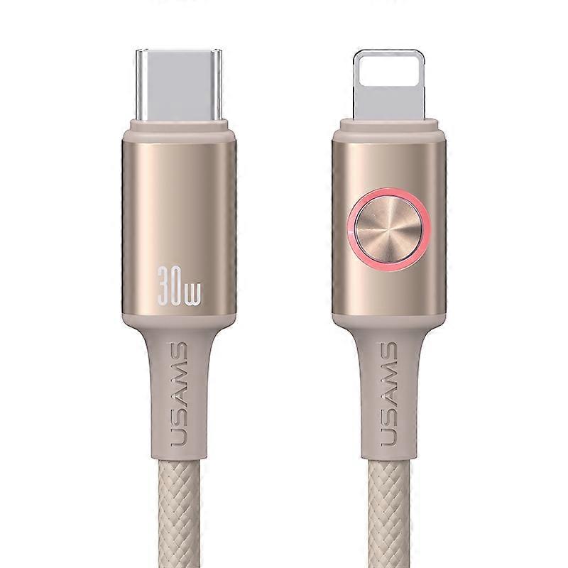 USAMS SJ753 1.2m 30W Type-C To Lightning Cable Aluminum Alloy RGB Light Data Sync Cord - Desert Gold