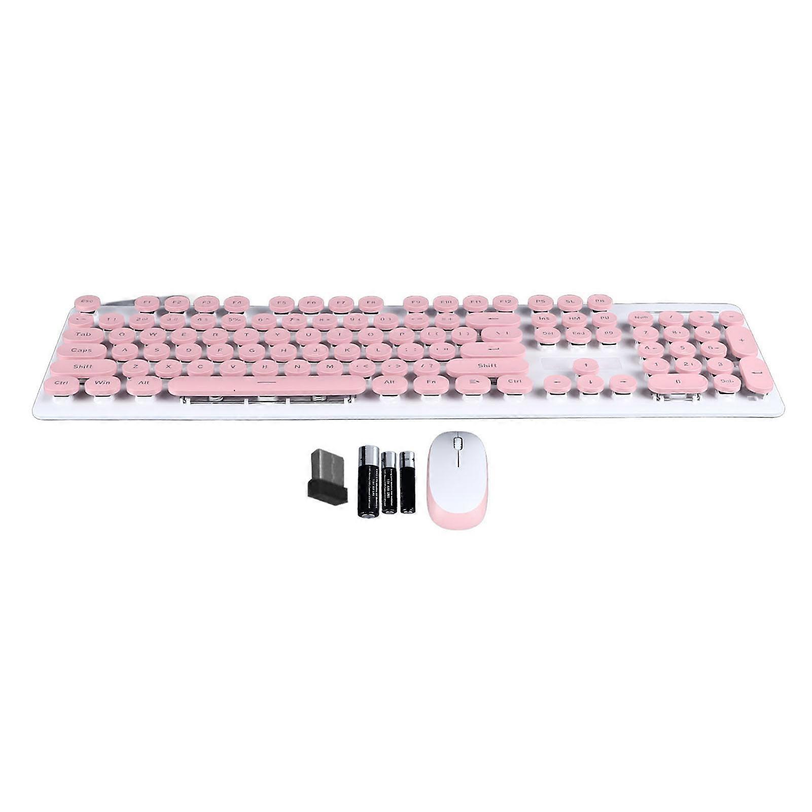 Wireless Keyboard Mouse Combo Punk Style Round Keycap Cute Design for Desktop Laptop