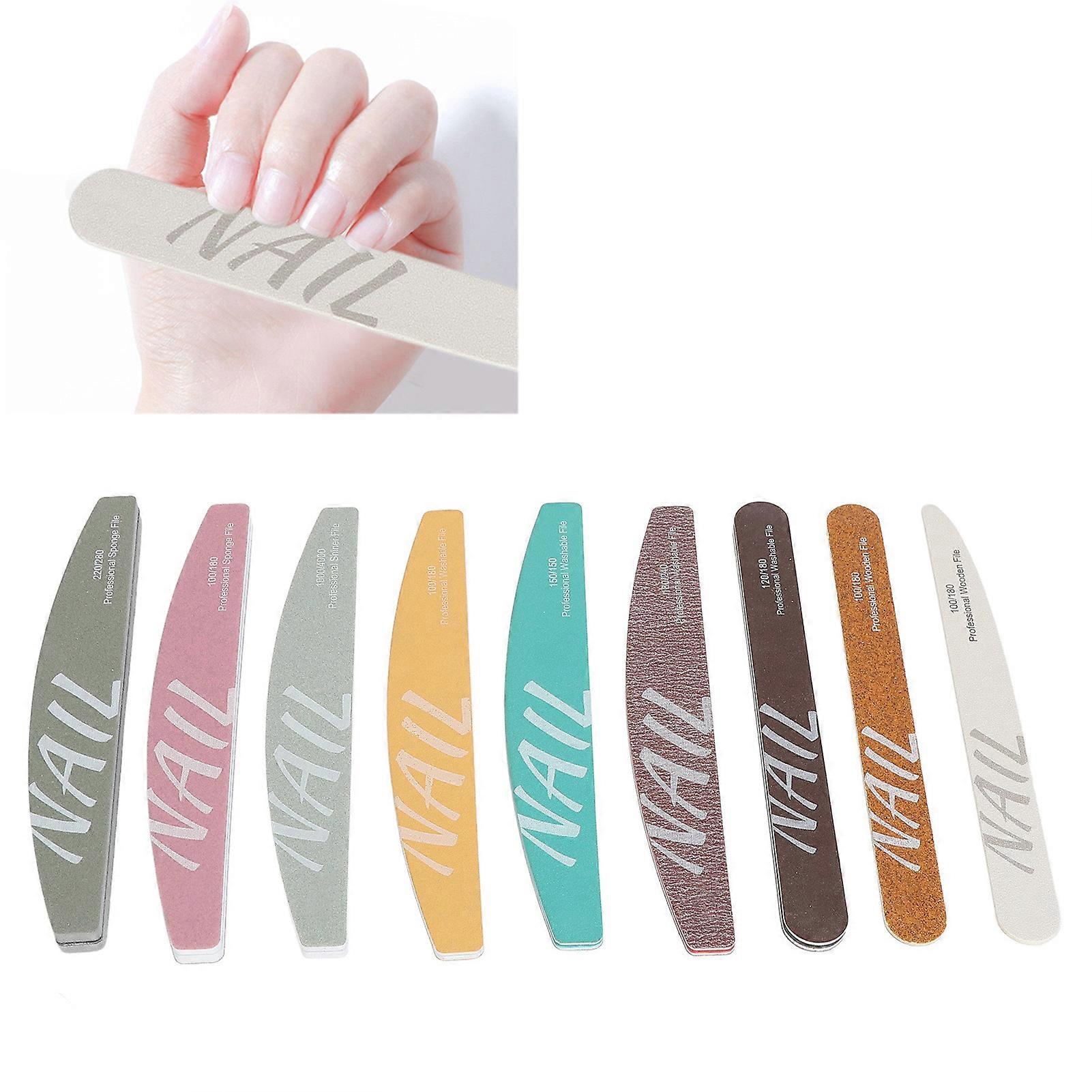 9 Piece Nail File Set Different Shape Professional Manicure Tools Washable Nail Buffer Set for Acrylic Nails 