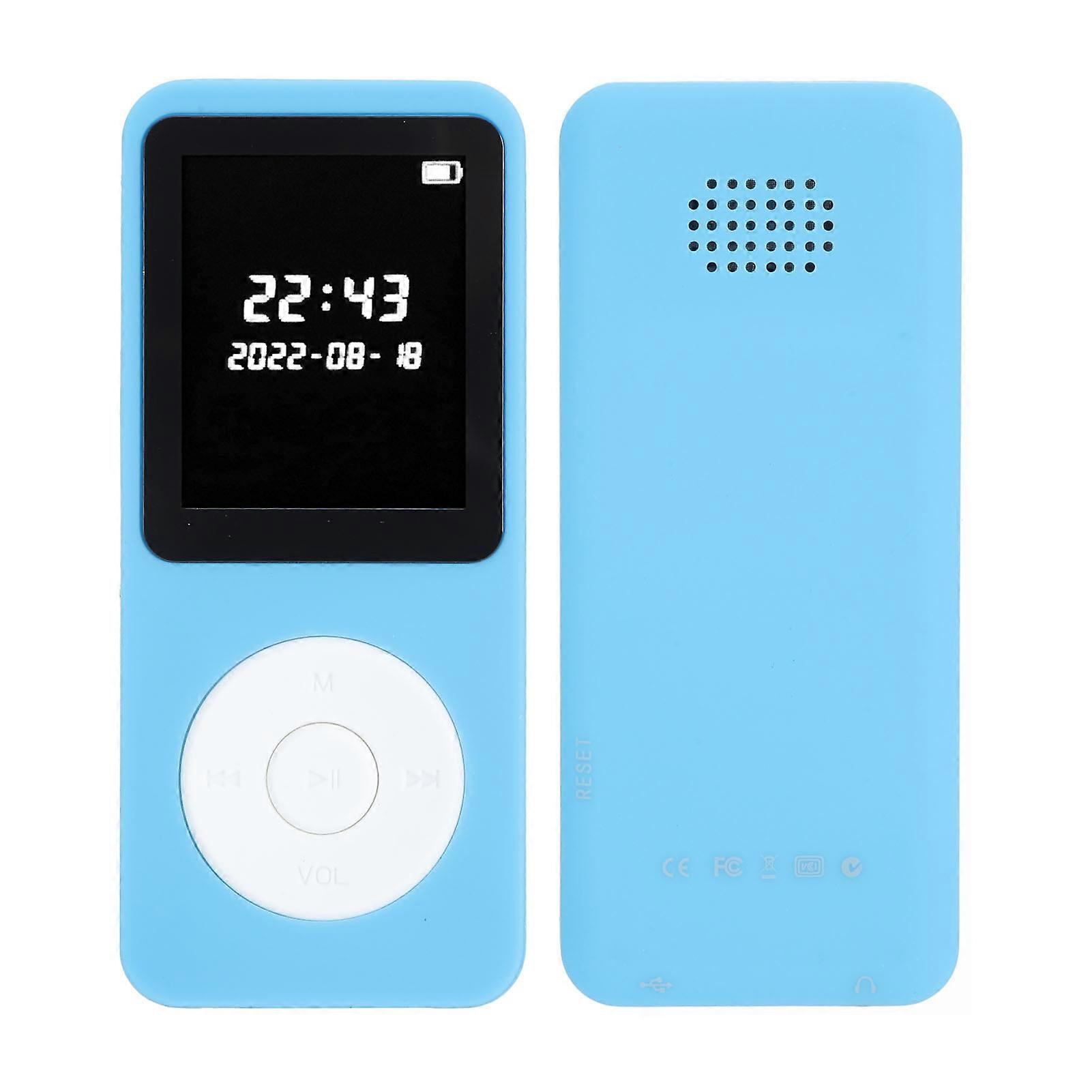 MP3 Player Bluetooth 5.0 1.77in LCD Screen Built in HD Speaker Portable HiFi Music Player with FM Radio Recorder Alarm Clock Blue with 8G Memory Card