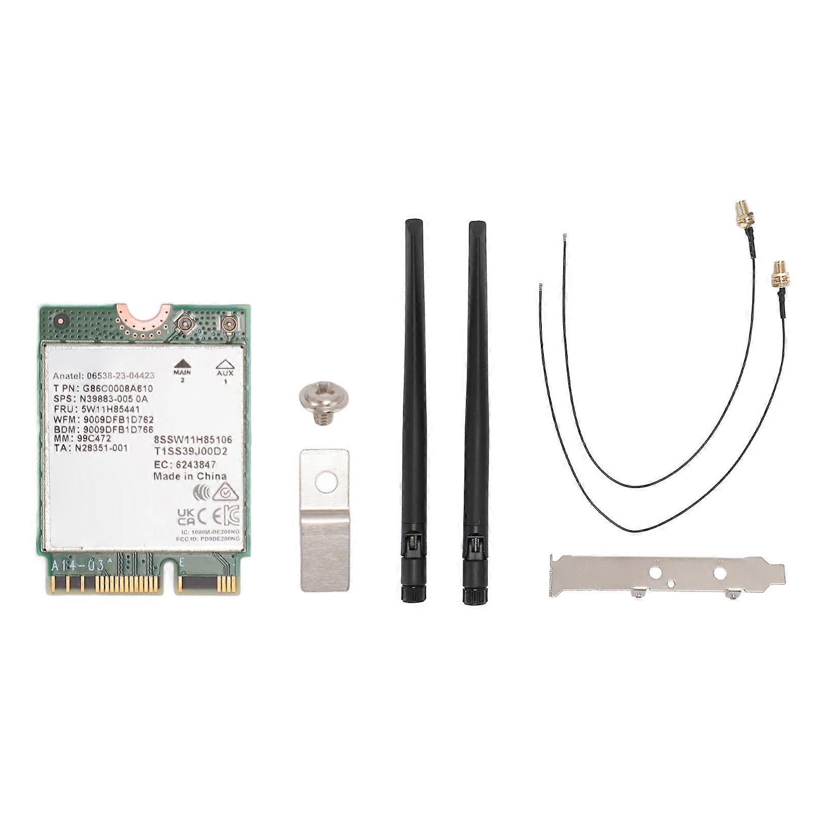 Wi-Fi 7 2.4GHz 574Mbps, 5GHz 2400Mbps, 6GHz 5800Mbps, BT 5.4 MU MIMO BE200NGW Network Card for Windows 10/11 PC with Antenna and Bracket