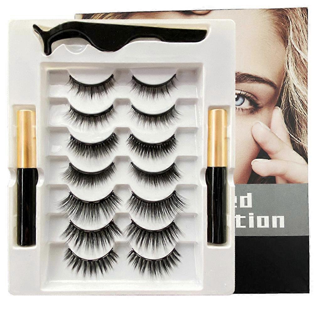 Magnetic Eyelashes Kit 7 Pairs No Glue Reusable with Magnetic Eyeliner & Tweezers Easy Application All Day Wear