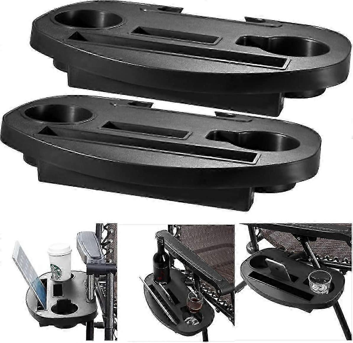 2 x クリップオンサイドテーブルトレイ、無重力サンラウンジャーまたはキャンプチェア屋外ガーデンビーチ収納に適しています