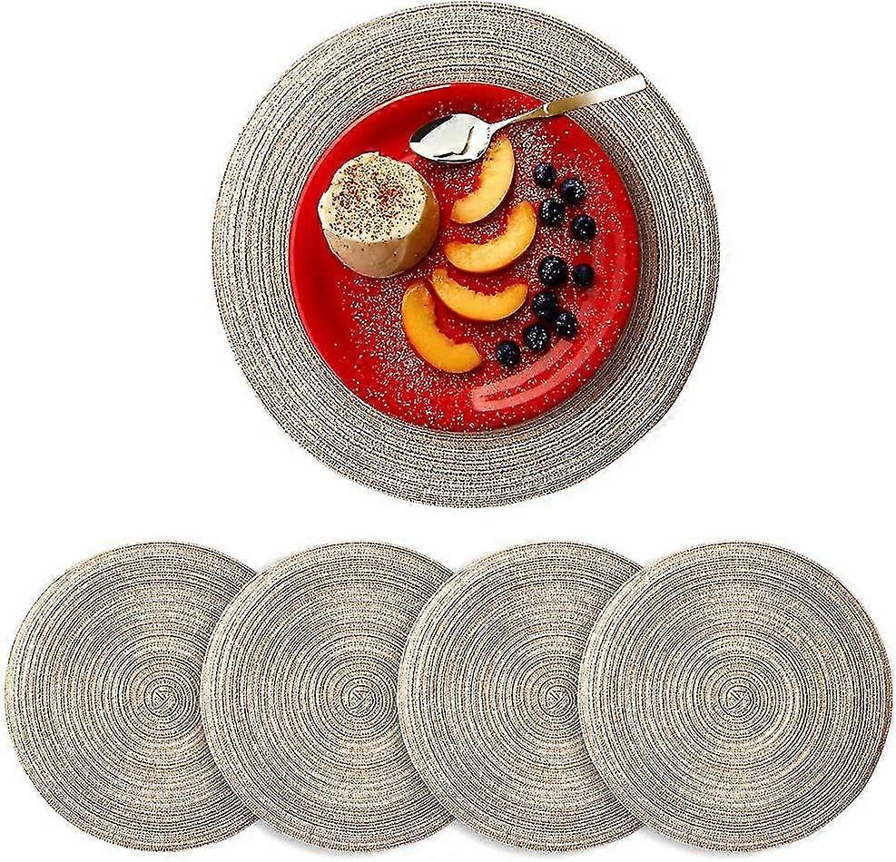 Round Placemats Woven Table Mats For Dining Table, Pack Of 4, 13.7 X 13.7 Inch (beige)--