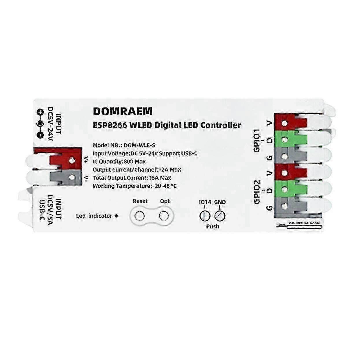 2025 DOMRAEM ESP8266 Type-C Addressable Light Strip Controller WS2811