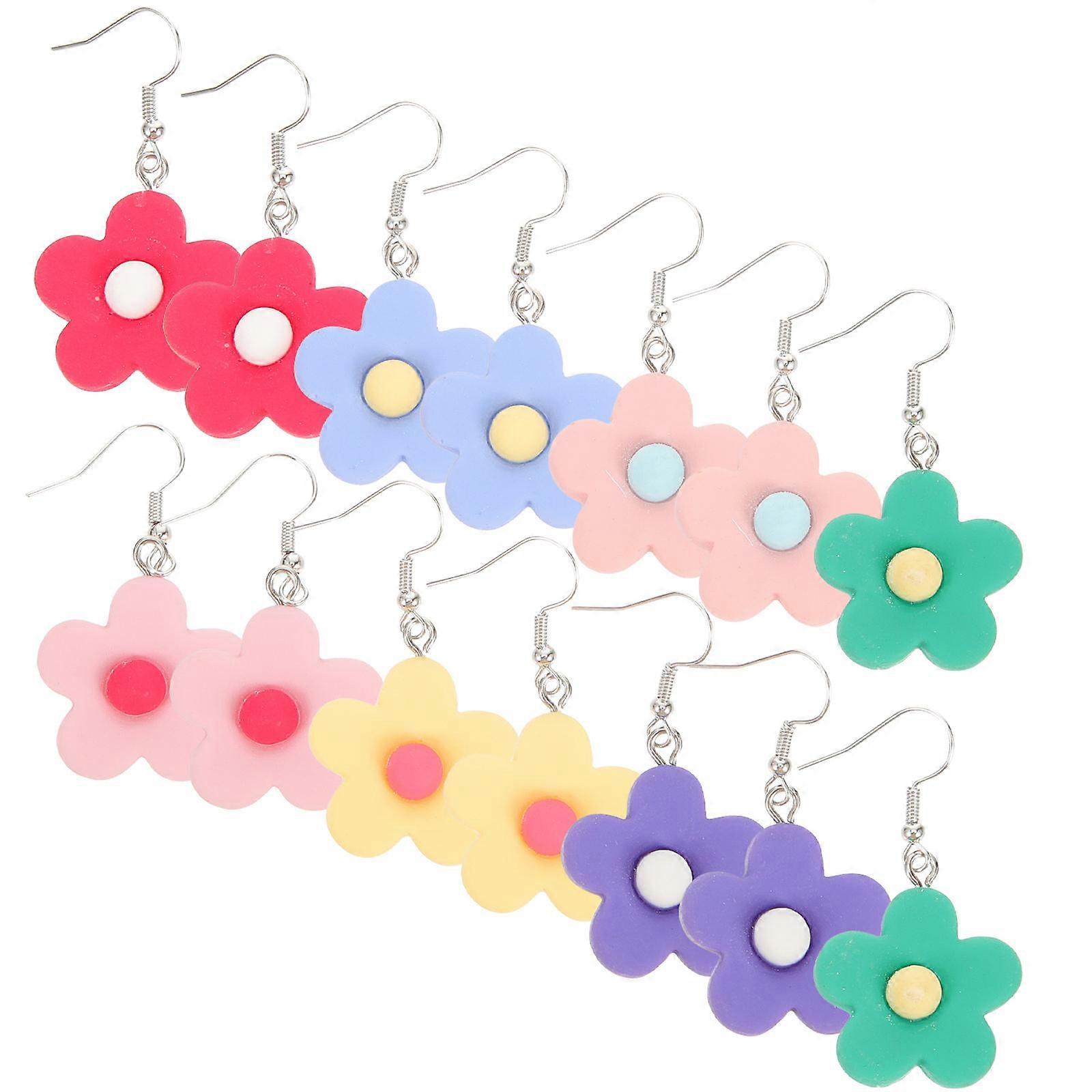 Floral Earrings Dangle Costume Props Metal Material 7 Pairs