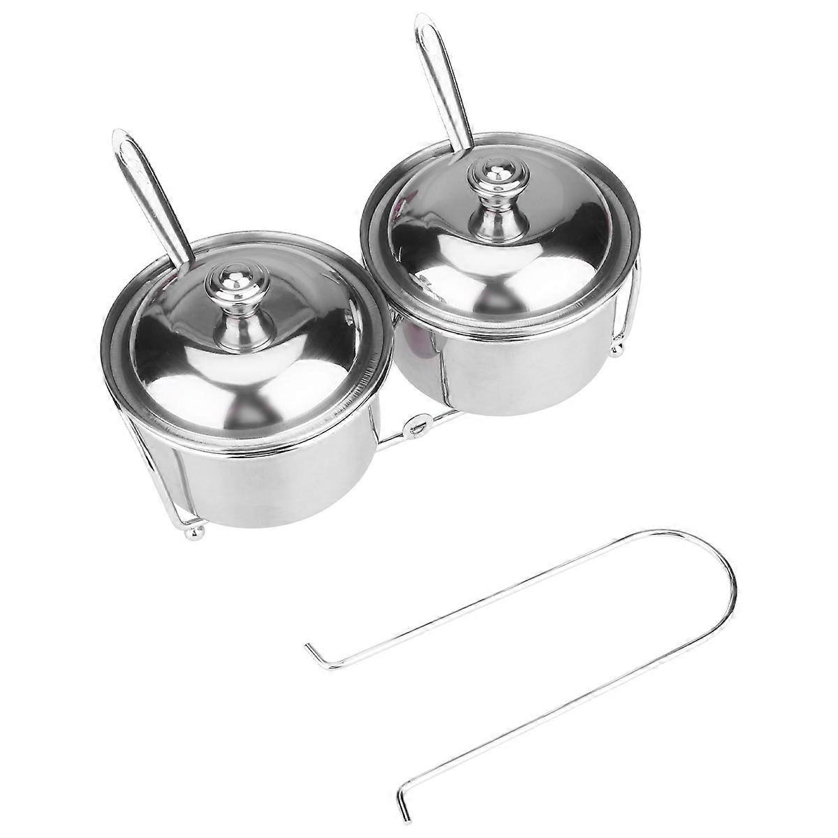 Countertop Seasoning Containers Stainless Steel Spice Jars Kitchen Use Small Size 2-pot Storing Spices 1Set