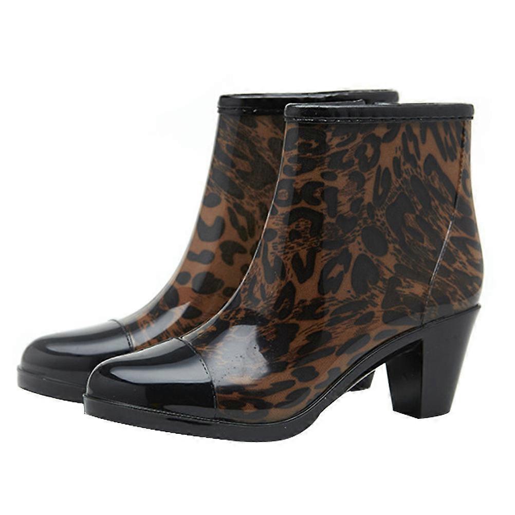 Rain Boots High Heel Short Rain Shoes for Women 1Pair Leopard PVC Non-Skid