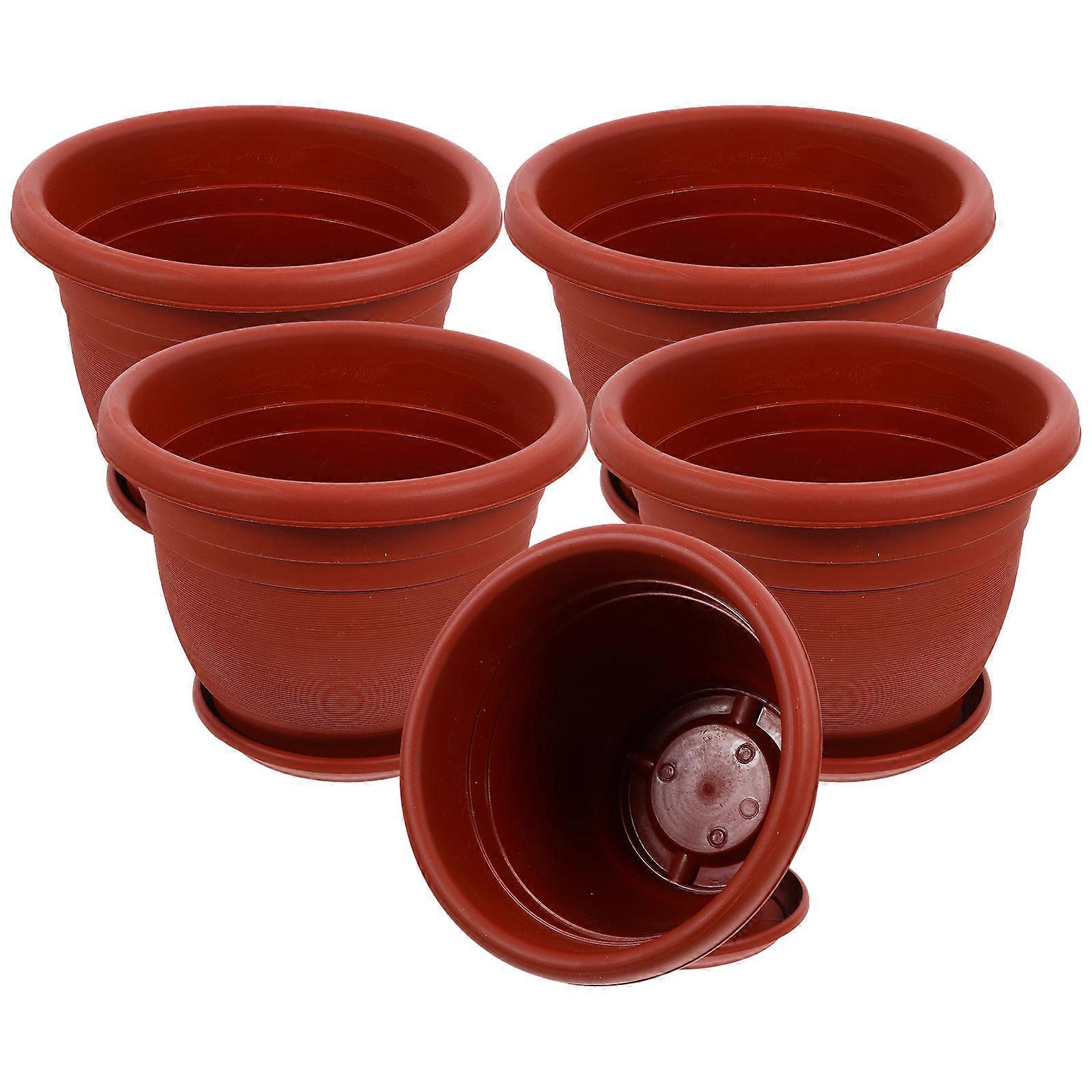 5 Sets Thickened Plastic Bonsai Pots with Saucer – Durable Planters for Indoor & Outdoor Gardening, Suitable for Windowsills & Balconies