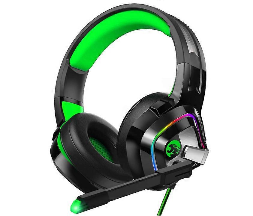 Gaming Headset for PS4, PS5, Xbox One, PC, Wired Over Ear Headphone with Noise Isolation Microphone, LED RGB Light,Surround Sound(Green)