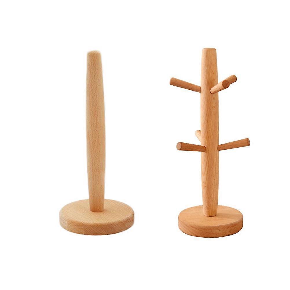 Beech Wood Detachable Paper Towel Holder with Stable Base and Scratch Resistant Bead Design for Kitchen or Bathroom Countertop Use
