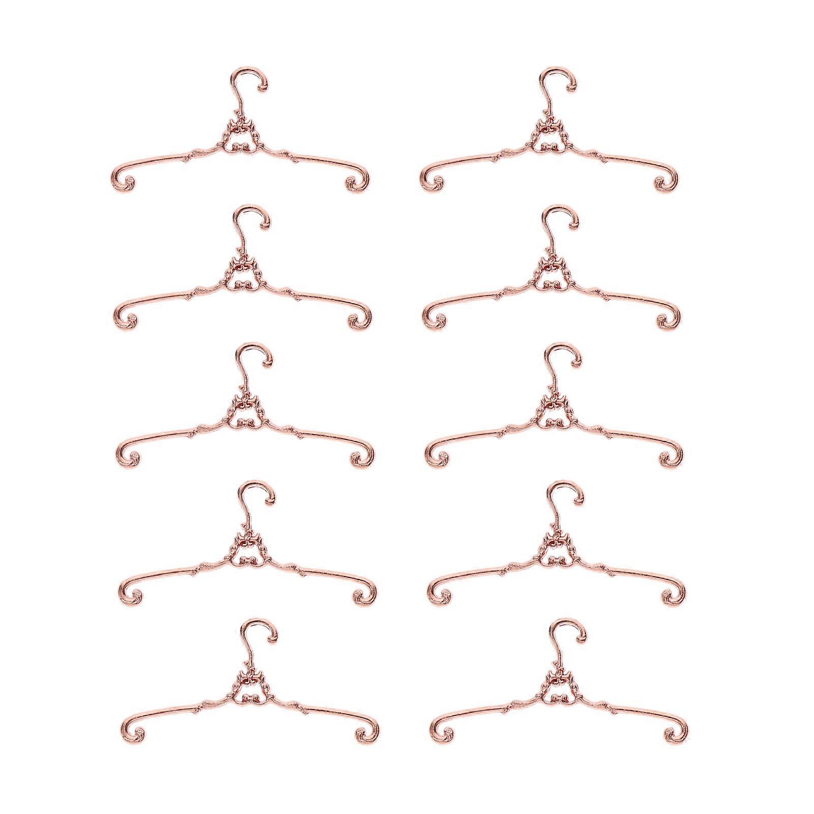 10pcs Miniature Doll Clothes Rack Rose Gold Small Hangers for Dollhouse Wardrobe Organization Display