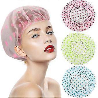 3 Pieces Waterproof Eva Plastic Caps,Elastic Reusable Bathing Hair Cap,Beauty Salon Spa Shower Caps Lace Elastic Band Flower Printed Hat Environmental