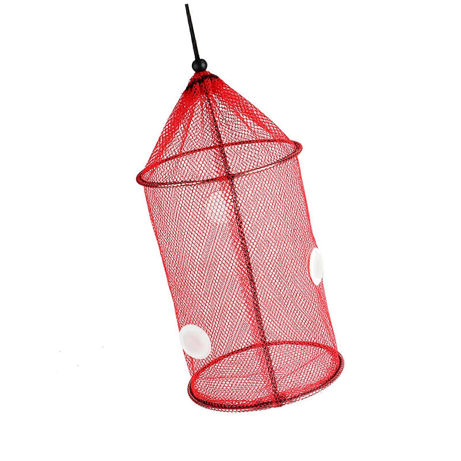 Robust Folding Fish Basket, Bait Cage for Catching Live Fish and Small Crustaceans, Red, Ideal for Various Water Environments