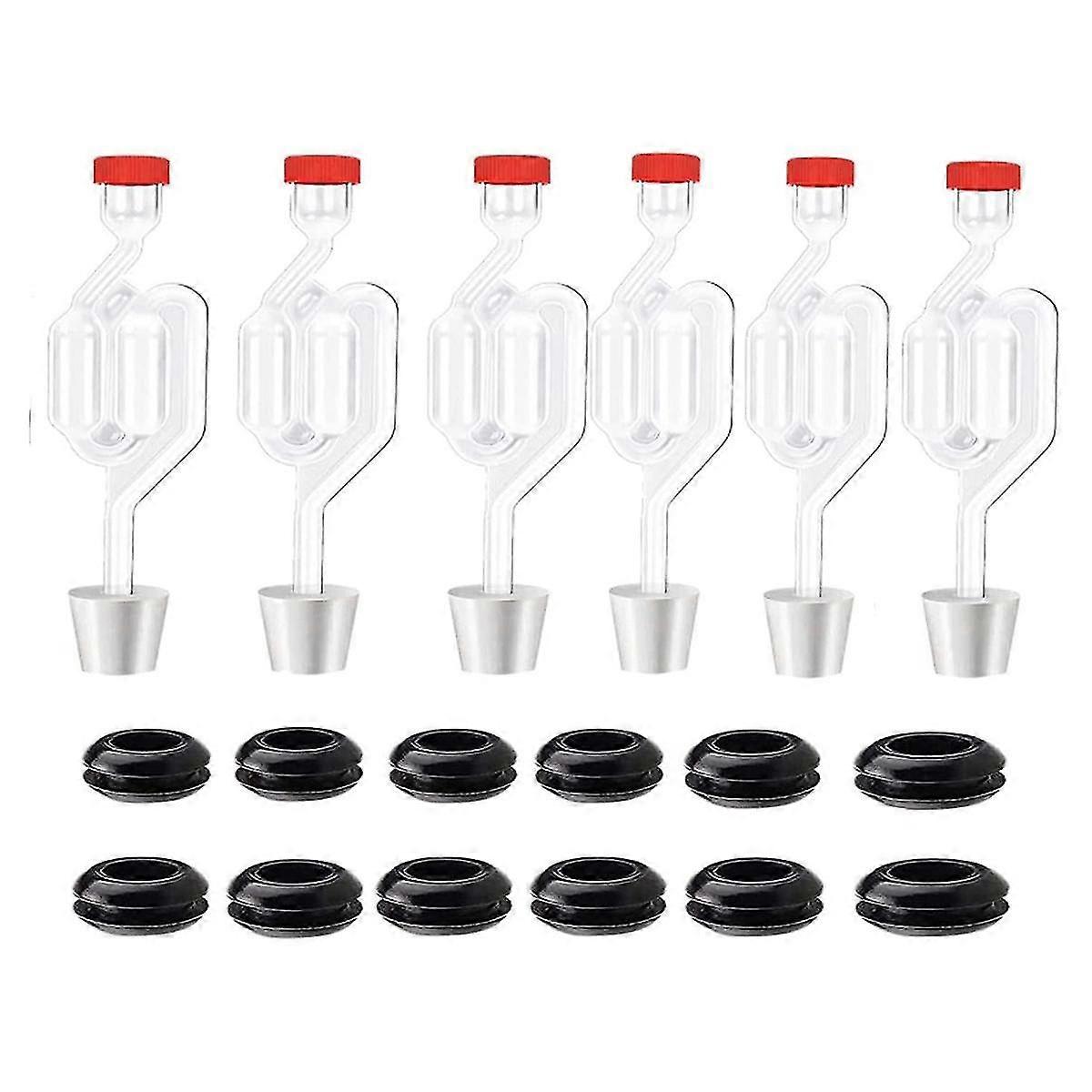 6-Pack Twin Bubble Airlock Kit with Stoppers for Home Brewing and Fermentation