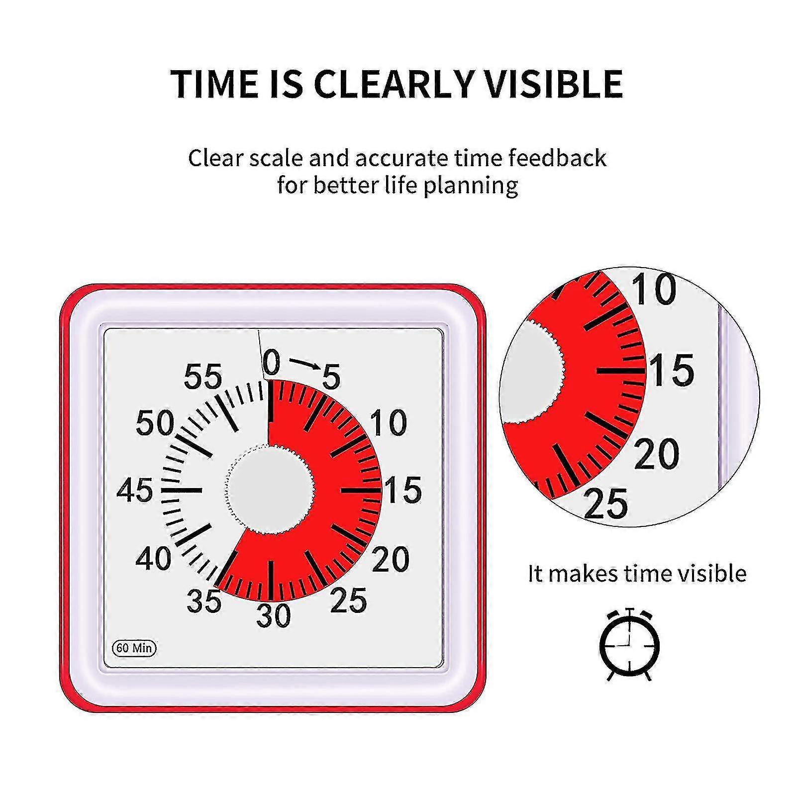 Visual Analog Timer, Silent Countdown, Time Management Tool for Various Users (Red)