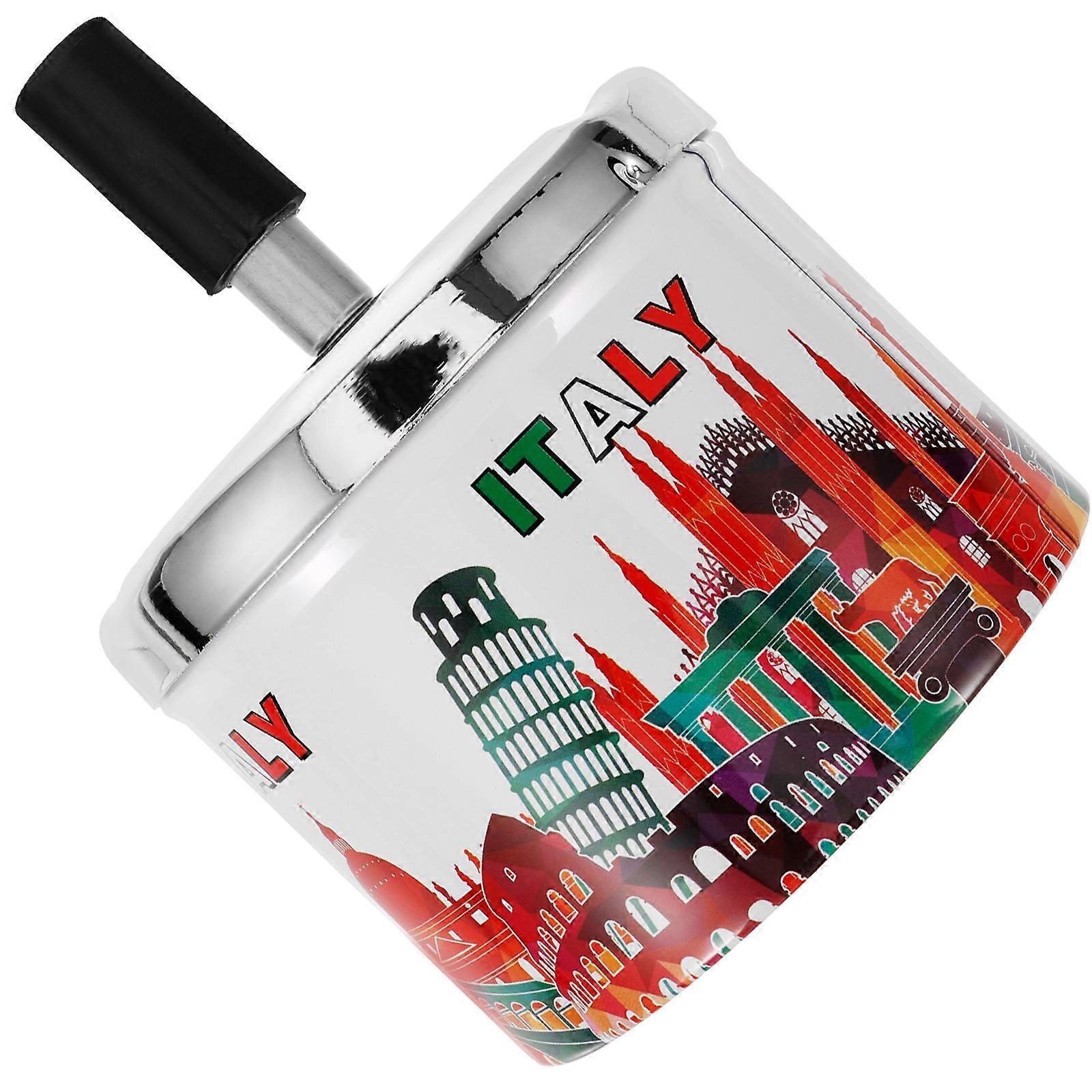 デスクトップ自動プッシュダウン回転設計用無煙回転蓋灰皿、装飾的な屋内金属製喫煙トレイ、大型ステンレス鋼ハンマー