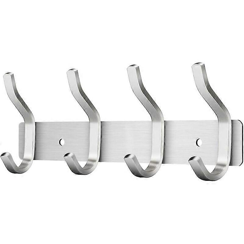 Hook Wall Mounted Coat Rack, Stainless Steel Coat Rack Wall Mounted Towel Hook (Silver, 4 Hooks)