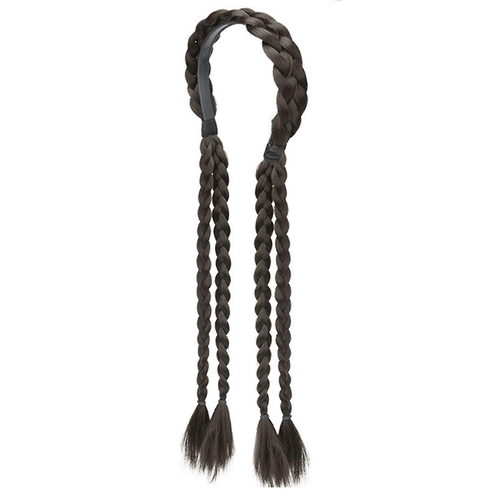 Adjustable Ponytail Wigs Double Braids Synthetic Fiber Hair Extension Secure Elastic Loop For Active Use Natural Black