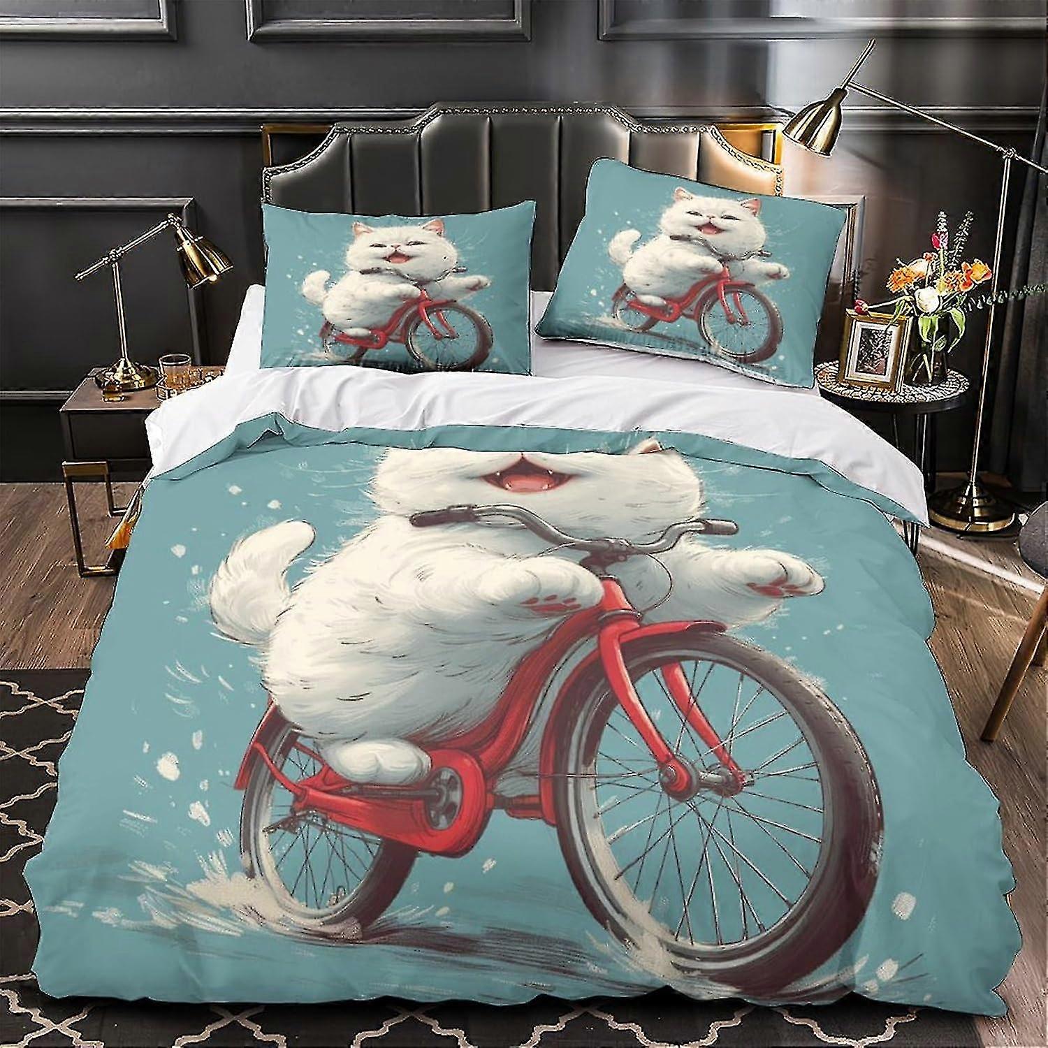Capa de edredão de gato dos desenhos animados multicolorida Conjunto de 3 peças Conjunto de cama de colcha macia de luxo com fronhas duplas