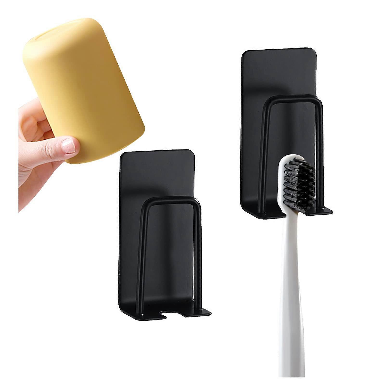 2 Pack Toothbrush Holder, 2in1 Wall Mounted No Drilling Cup Holder (Black)
