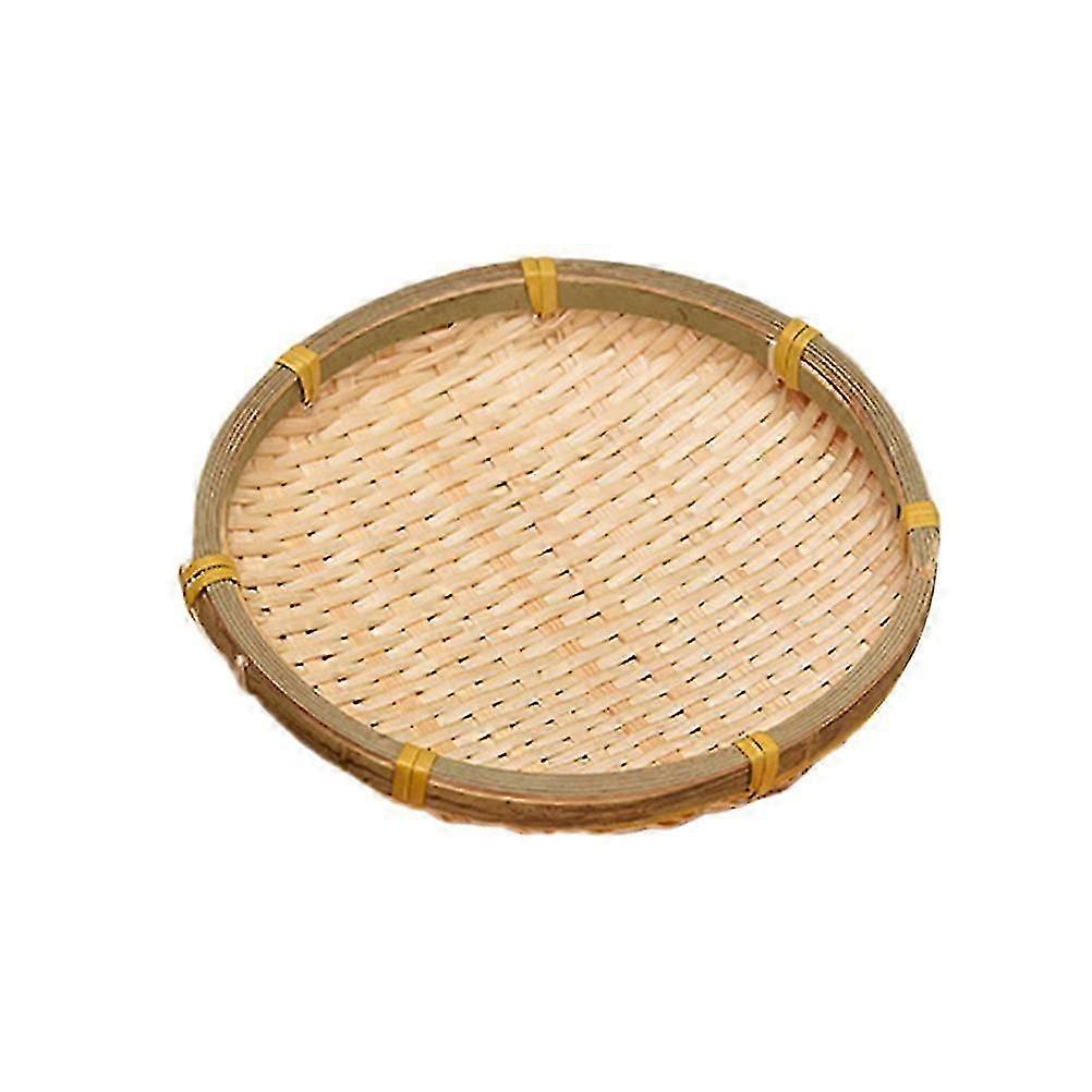 Round Handmade Woven Bamboo Basket for Fruits and Vegetables Draining and Drying (13cm)