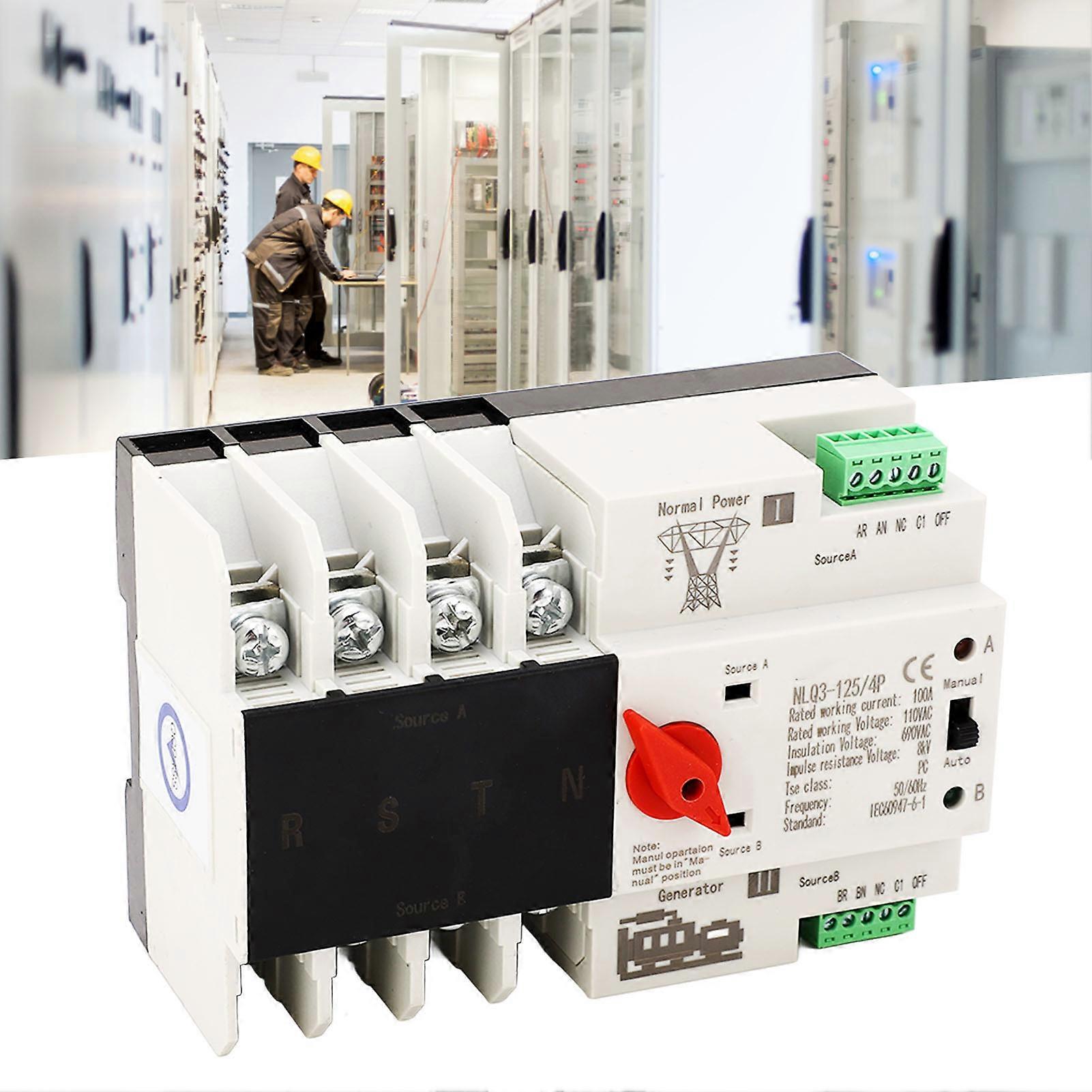 Dual Power Automatic Transfer Switch 4P Rail Mounted Generator Changeover Switch 100A AC110V 