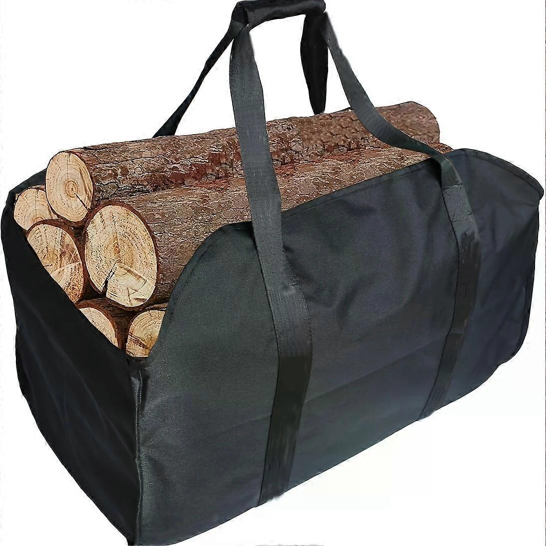 ショルダーストラップ付き特大の耐久性のある薪キャリアバッグ - 暖炉、薪ストーブ、キャンプ&ランドスケープ使用、薪収納用のグリーンキャンバストート