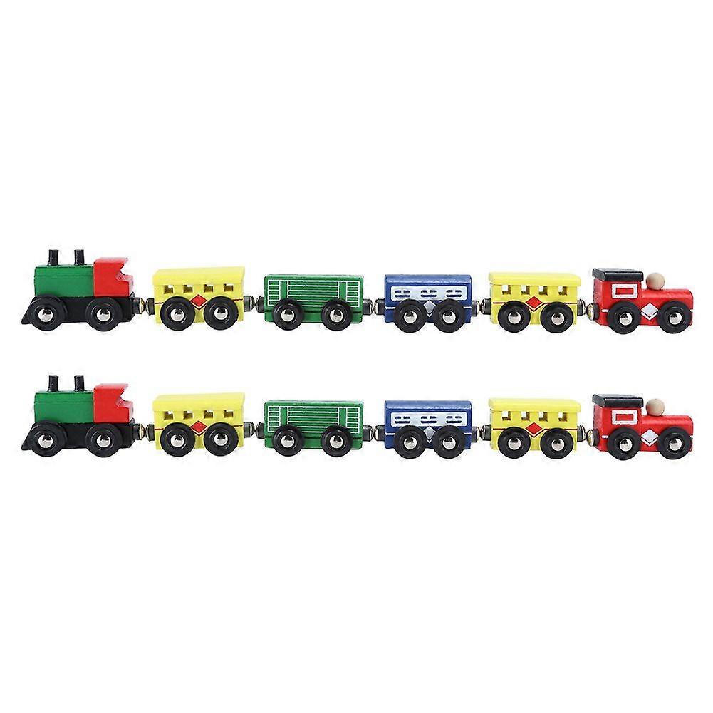2025 Latest Model 2Set Small Toy Train Assembly Blocks Wooden Carriage Early